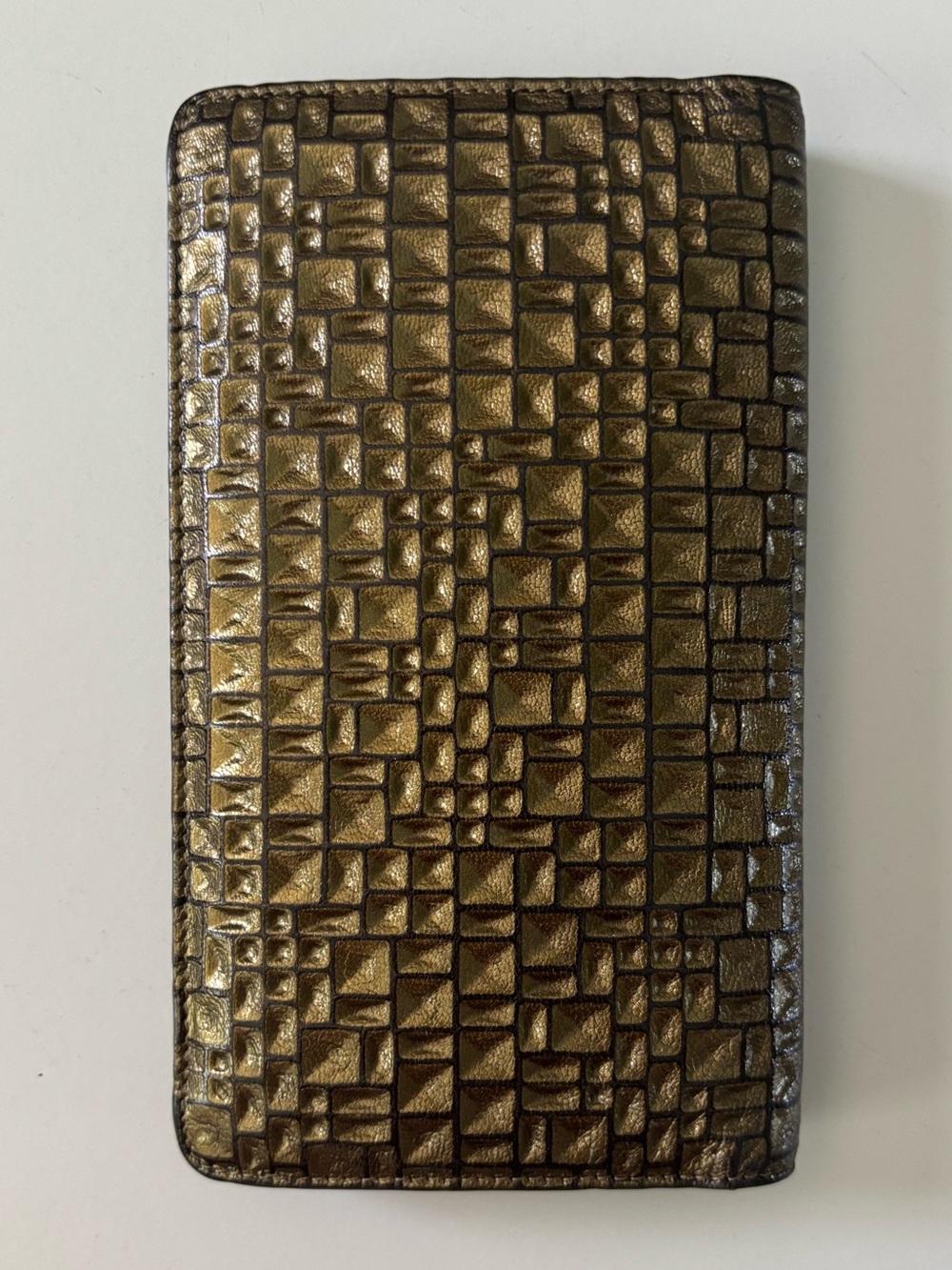 CHANEL Metallic Bronze Mosaic Tile Texture Wallet w/ Box & Crossbody Chain RARE - Picture 6 of 17